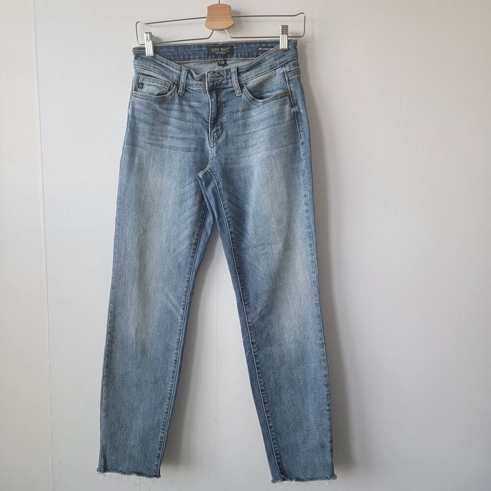 Judy Blue relaxed fit jeans womens  size‎ 26 fringe raw hem JB82222-SF MD